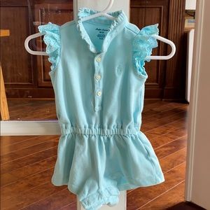 Ralph Lauren teal romper w/ eyelet cap sleeves